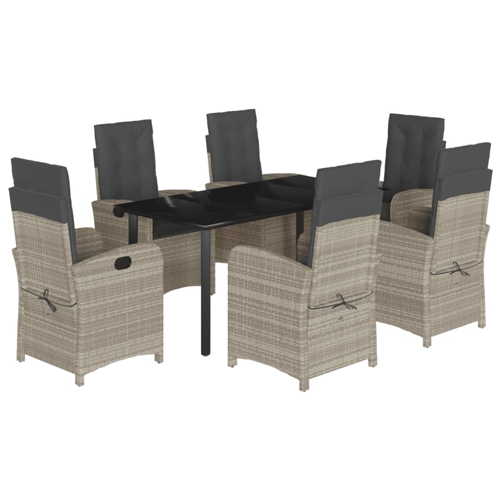 Set da Pranzo da Giardino 7 pz Cuscini Polyrattan Grigio Chiaro - homemem39