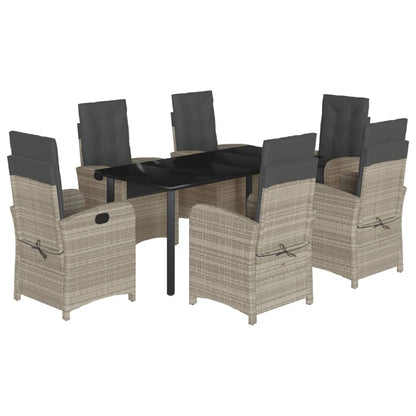 Set da Pranzo da Giardino 7 pz Cuscini Polyrattan Grigio Chiaro - homemem39