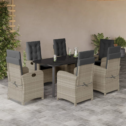 Set da Pranzo da Giardino 7 pz Cuscini Polyrattan Grigio Chiaro | homemem39