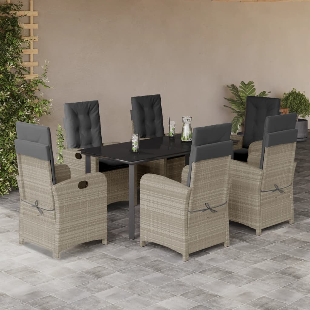 Set da Pranzo da Giardino 7 pz Cuscini Polyrattan Grigio Chiaro - homemem39