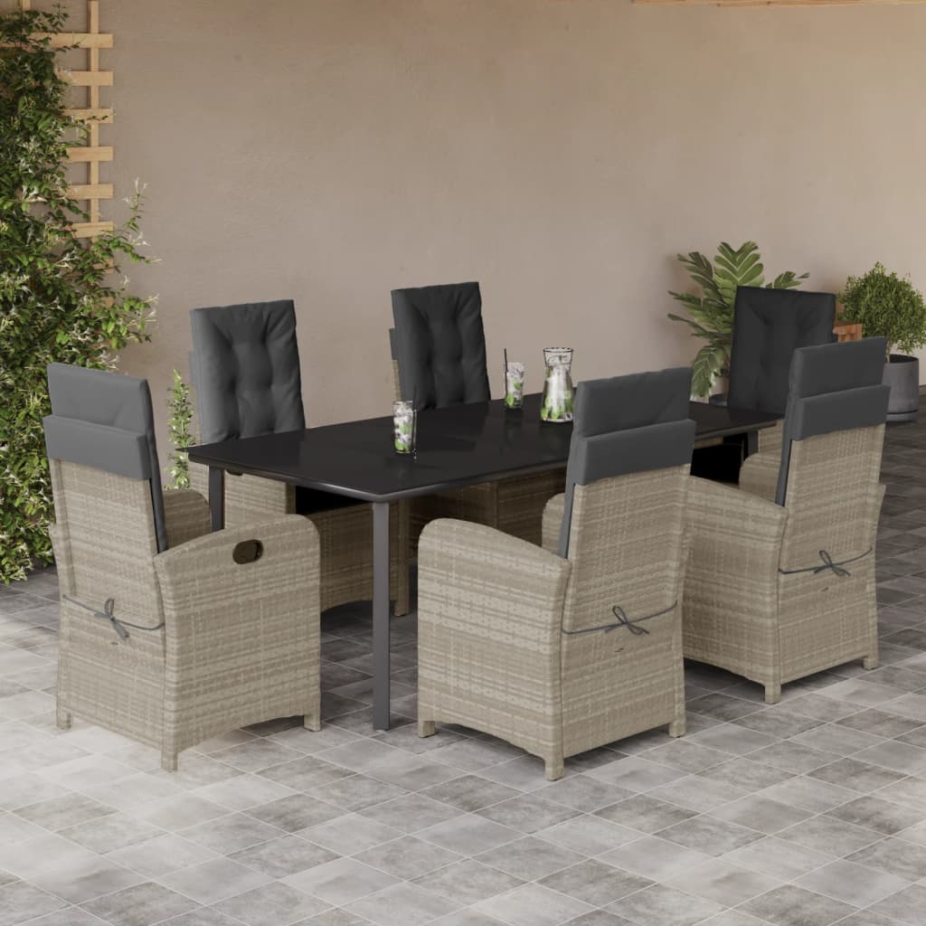 Set da Pranzo da Giardino 7 pz Cuscini Polyrattan Grigio Chiaro - homemem39