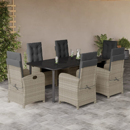 Set da Pranzo da Giardino 7 pz Cuscini Polyrattan Grigio Chiaro - homemem39