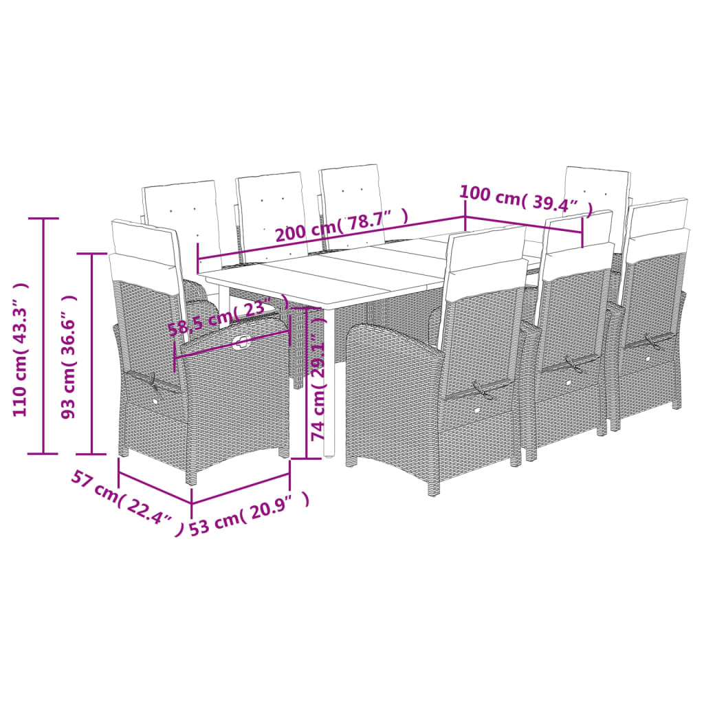 Set Pranzo da Giardino 9pz con Cuscini Grigio Chiaro Polyrattan | homemem39