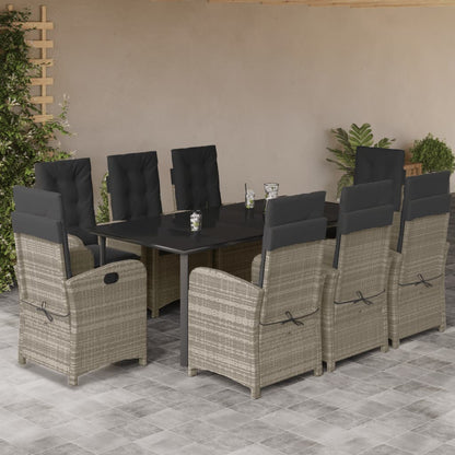 Set Pranzo da Giardino 9pz con Cuscini Grigio Chiaro Polyrattan - homemem39