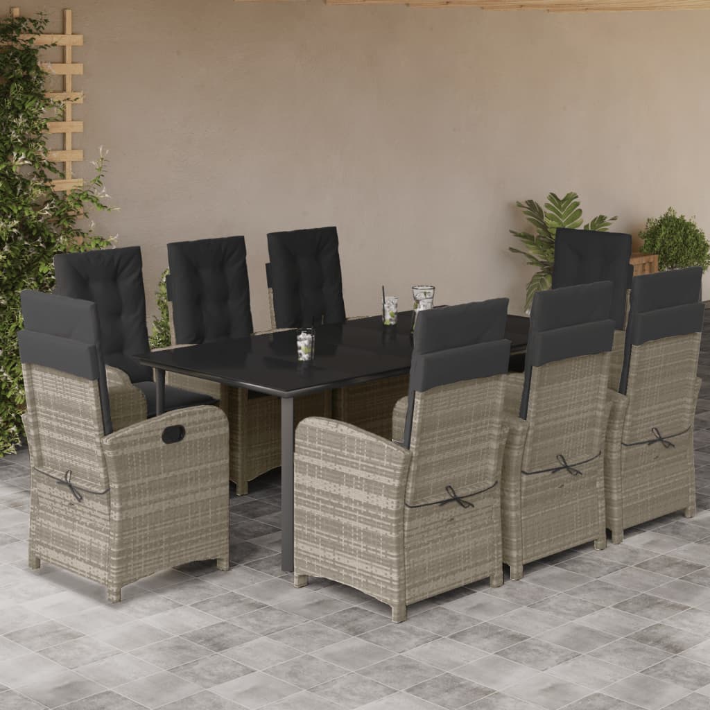 Set Pranzo da Giardino 9pz con Cuscini Grigio Chiaro Polyrattan - homemem39