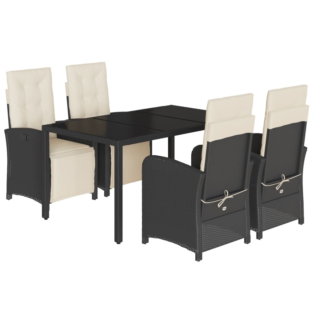 Set da Pranzo da Giardino 5 pz Nero con Cuscini in Polyrattan