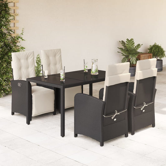 Set da Pranzo da Giardino 5 pz Nero con Cuscini in Polyrattan