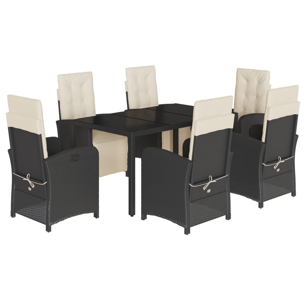 Set da Pranzo da Giardino 7 pz Nero con Cuscini in Polyrattan - homemem39