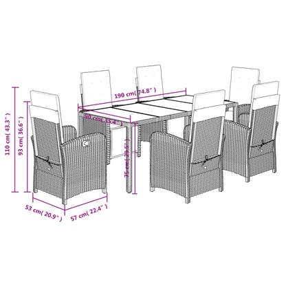 Set da Pranzo da Giardino 7 pz Nero con Cuscini in Polyrattan