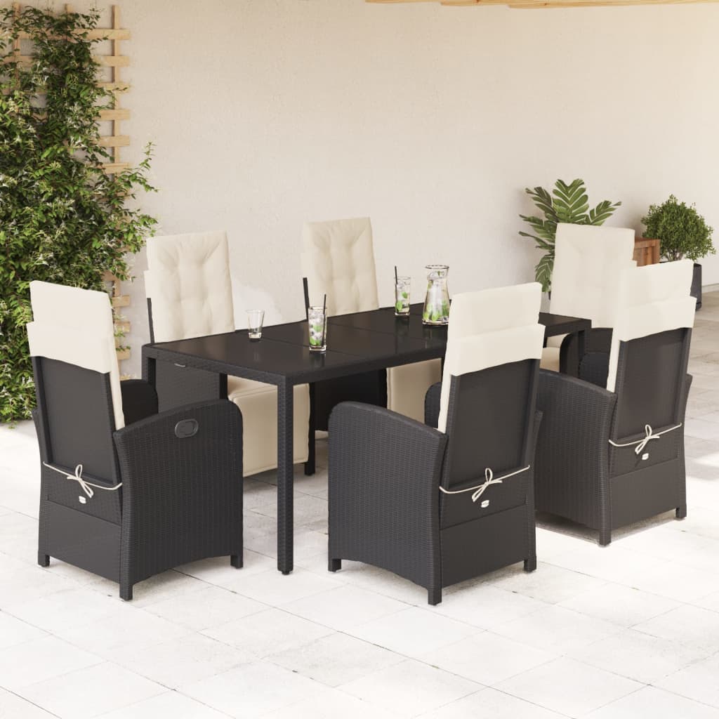 Set da Pranzo da Giardino 7 pz Nero con Cuscini in Polyrattan - homemem39