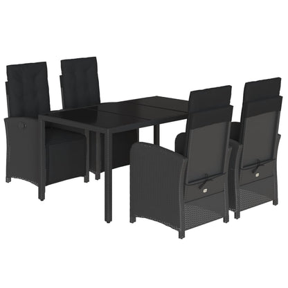 Set da Pranzo da Giardino 5 pz Nero con Cuscini in Polyrattan