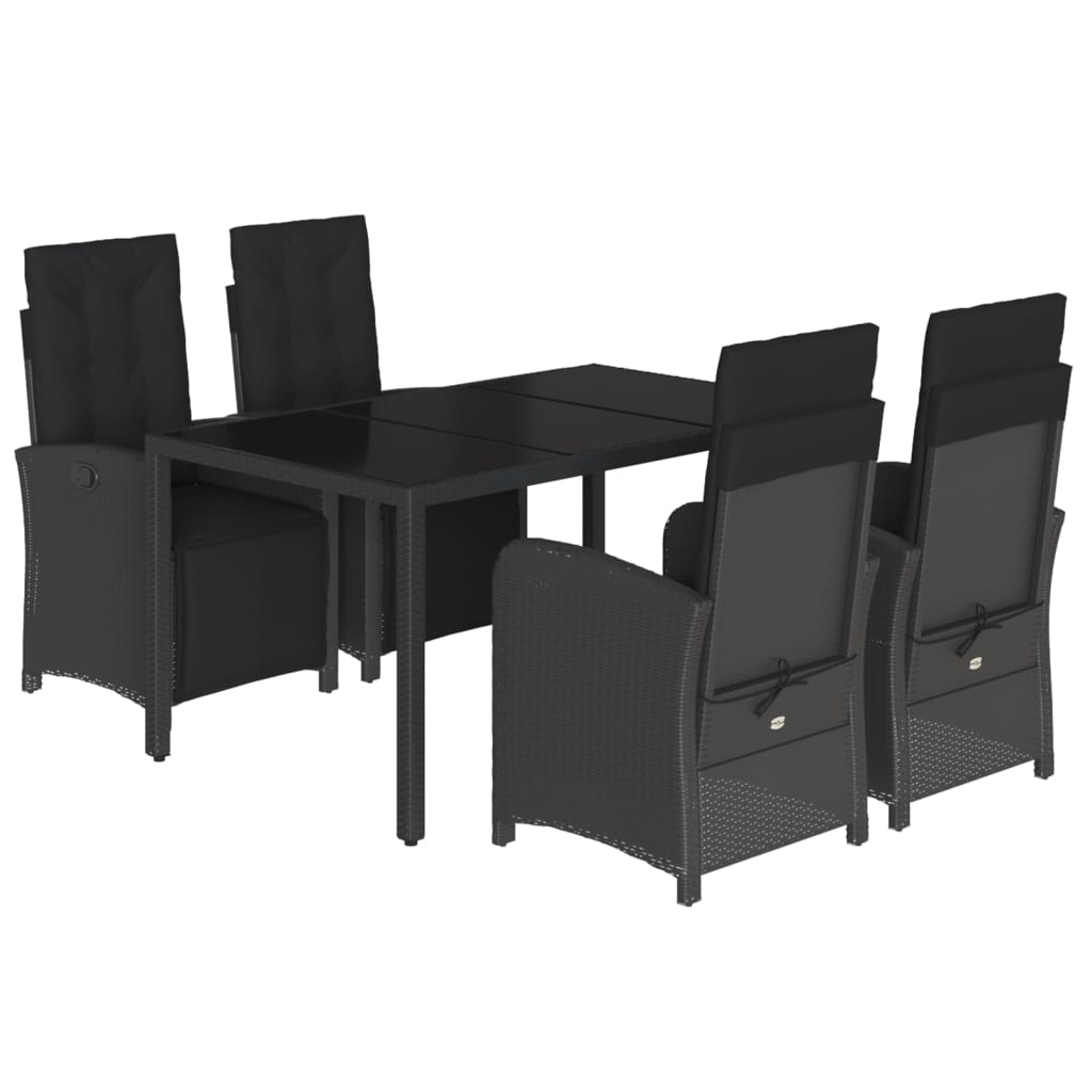 Set da Pranzo da Giardino 5 pz Nero con Cuscini in Polyrattan - homemem39