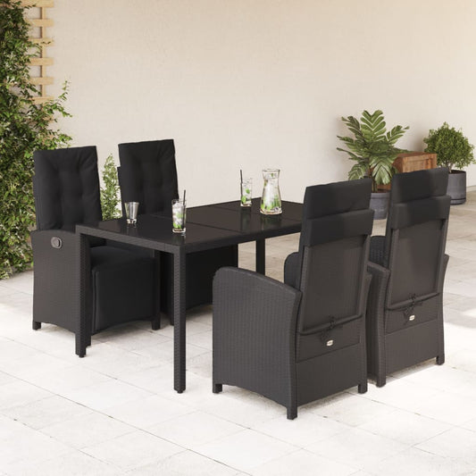 Set da Pranzo da Giardino 5 pz Nero con Cuscini in Polyrattan