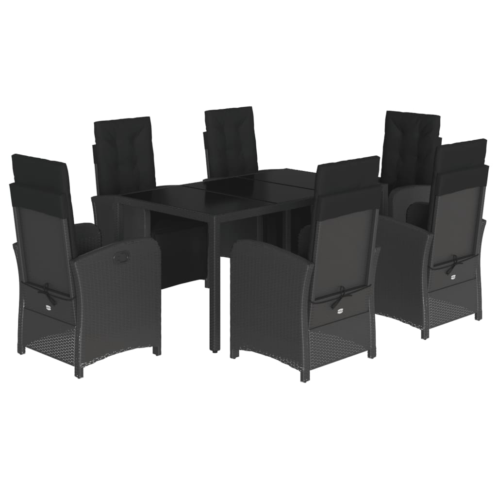 Set da Pranzo da Giardino 7 pz Nero con Cuscini in Polyrattan