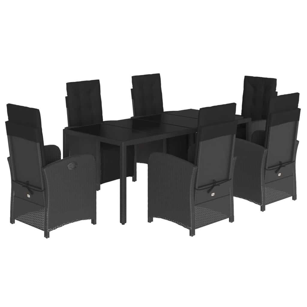 Set da Pranzo da Giardino 7 pz Nero con Cuscini in Polyrattan - homemem39