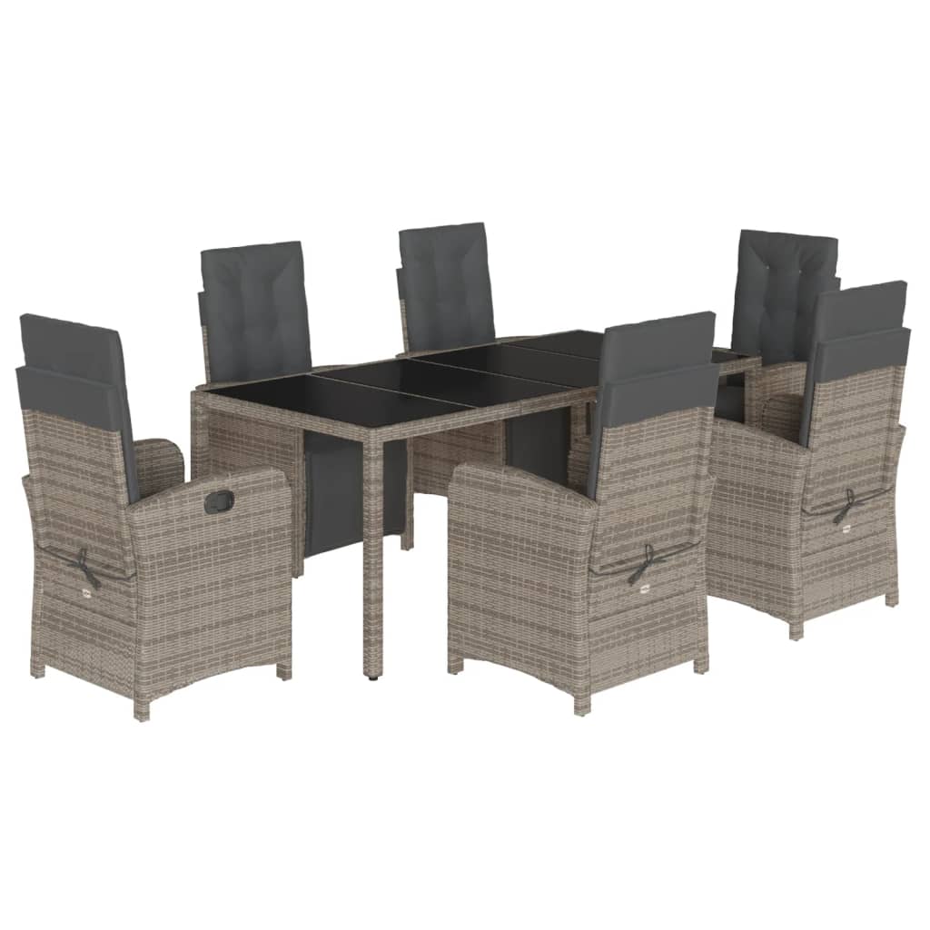 Set da Pranzo da Giardino 7 pz con Cuscini in Polyrattan Grigio - homemem39