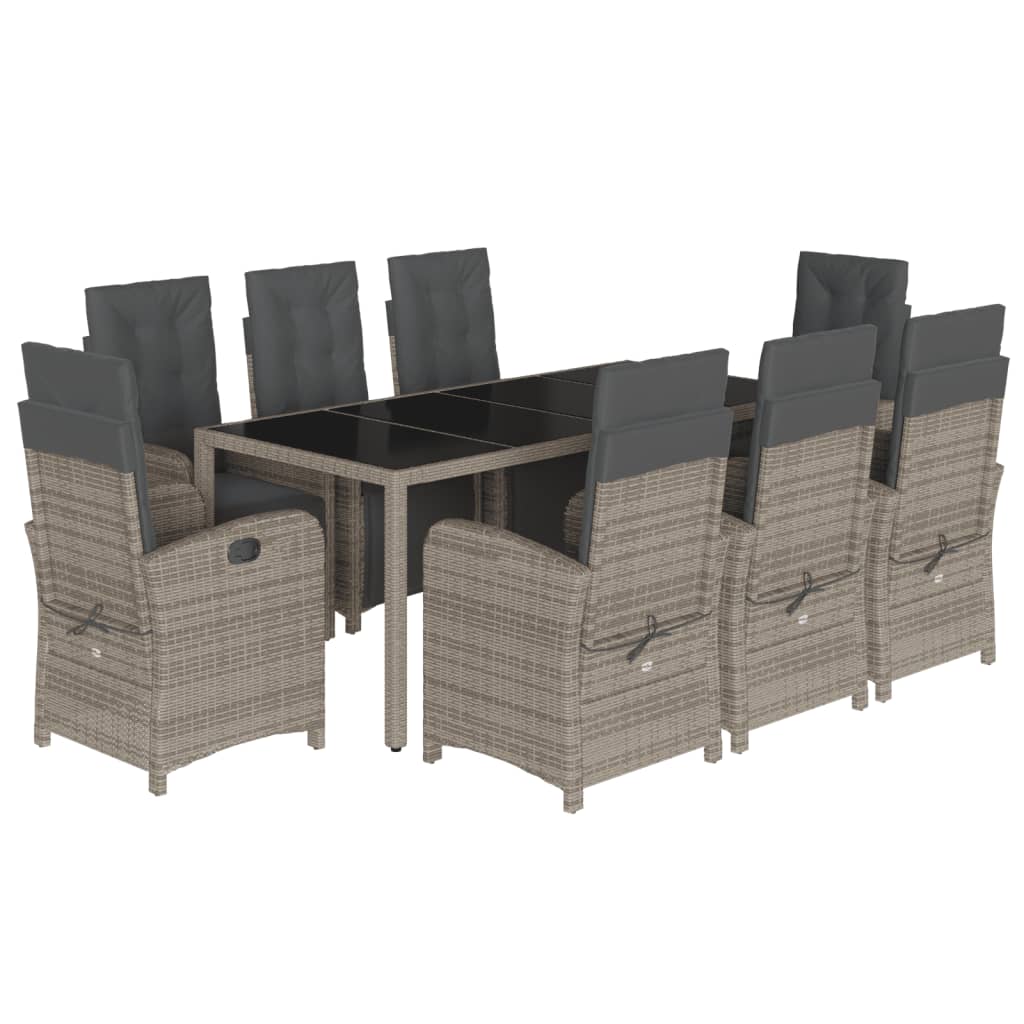 Set da Pranzo da Giardino 9 pz con Cuscini in Polyrattan Grigio - homemem39
