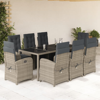 Set da Pranzo da Giardino 9 pz con Cuscini in Polyrattan Grigio - homemem39