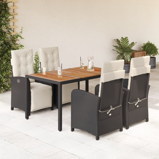 Set da Pranzo da Giardino 5 pz Nero con Cuscini in Polyrattan - homemem39