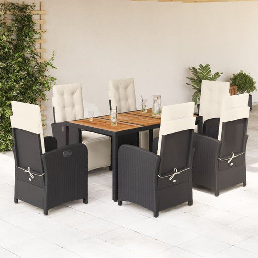 Set da Pranzo da Giardino 7 pz Nero con Cuscini in Polyrattan - homemem39
