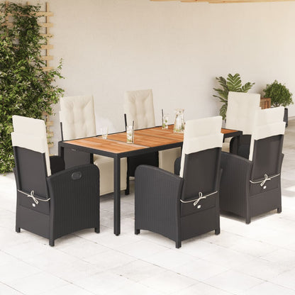 Set da Pranzo da Giardino 7 pz Nero con Cuscini in Polyrattan - homemem39
