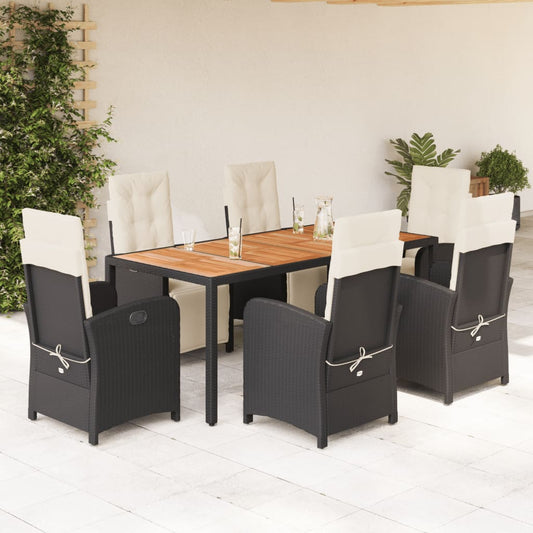 Set da Pranzo da Giardino 7 pz Nero con Cuscini in Polyrattan - homemem39