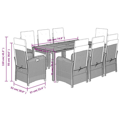 Set da Pranzo da Giardino 9 pz con Cuscini Nero in Polyrattan - homemem39