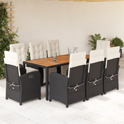 Set da Pranzo da Giardino 9 pz con Cuscini Nero in Polyrattan - homemem39