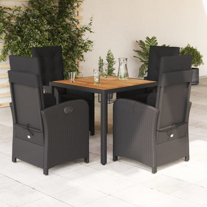 Set da Pranzo da Giardino 5 pz Nero con Cuscini in Polyrattan
