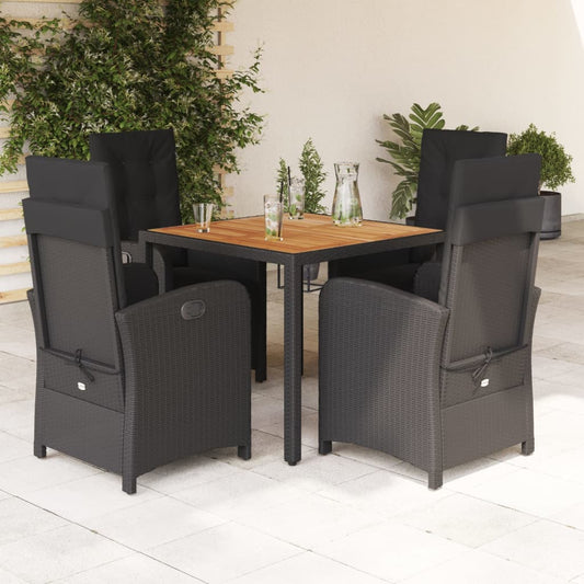 Set da Pranzo da Giardino 5 pz Nero con Cuscini in Polyrattan - homemem39