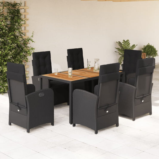 Set da Pranzo da Giardino 7 pz Nero con Cuscini in Polyrattan - homemem39