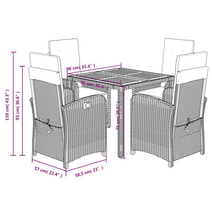 Set da Pranzo da Giardino 5 pz con Cuscini in Polyrattan Grigio