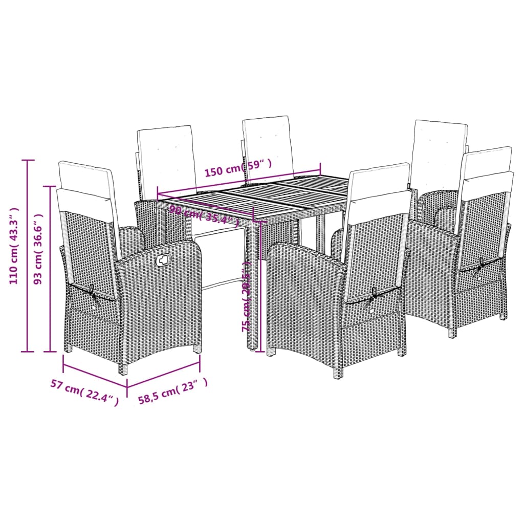 Set da Pranzo da Giardino 7 pz con Cuscini in Polyrattan Grigio | homemem39