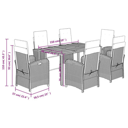 Set da Pranzo da Giardino 7 pz con Cuscini in Polyrattan Grigio | homemem39