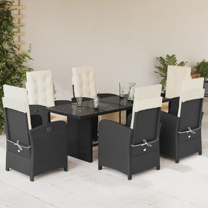 Set da Pranzo da Giardino 7 pz Nero con Cuscini in Polyrattan - homemem39