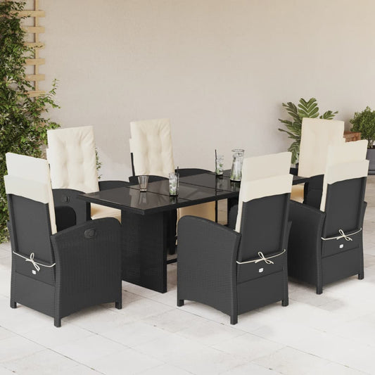 Set da Pranzo da Giardino 7 pz Nero con Cuscini in Polyrattan - homemem39