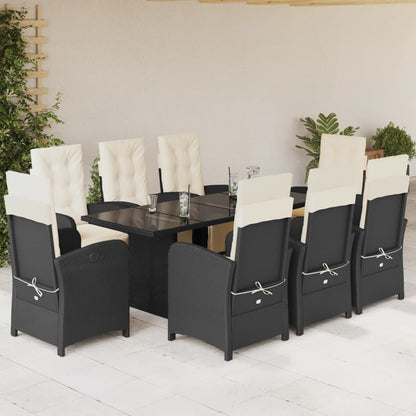 Set da Pranzo da Giardino 9 pz con Cuscini Nero in Polyrattan - homemem39
