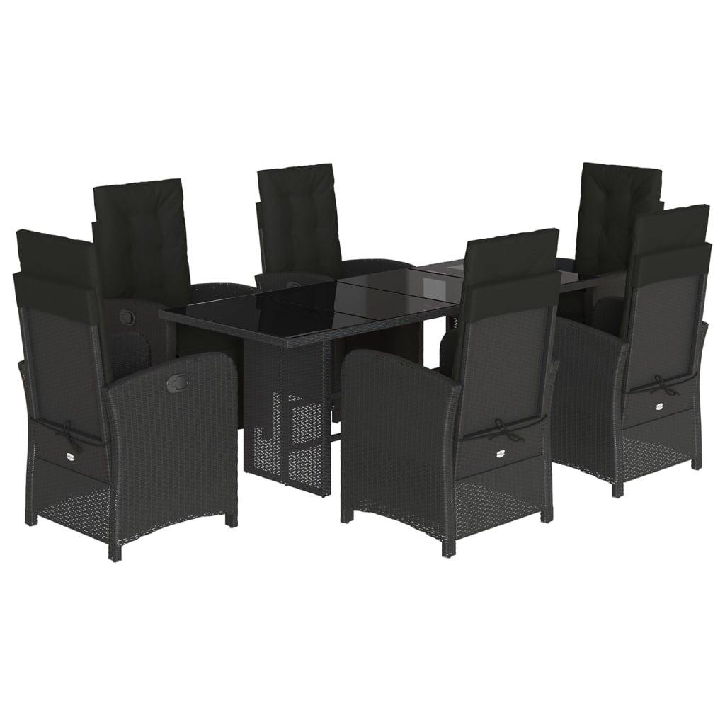 Set da Pranzo da Giardino 7 pz Nero con Cuscini in Polyrattan - homemem39