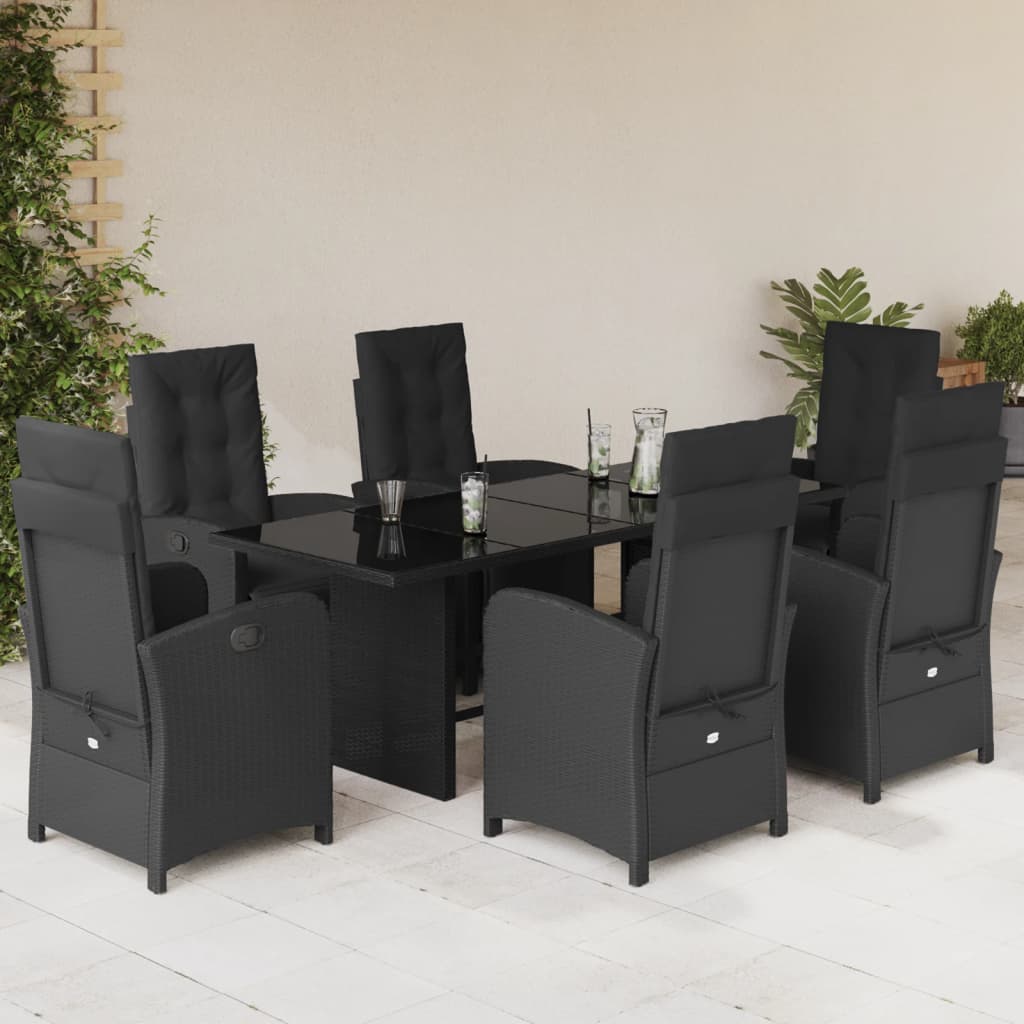 Set da Pranzo da Giardino 7 pz Nero con Cuscini in Polyrattan | homemem39