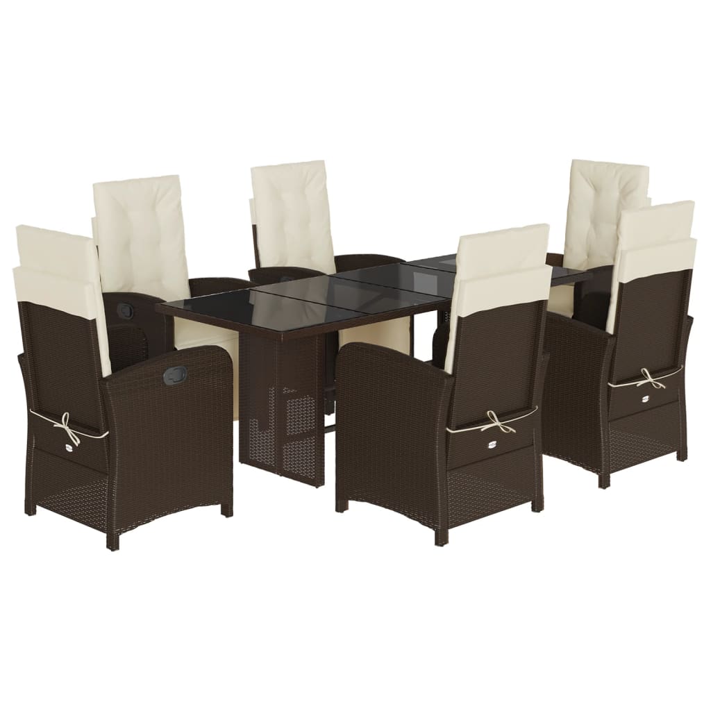 Set da Pranzo da Giardino 7pz con Cuscini in Polyrattan Marrone - homemem39