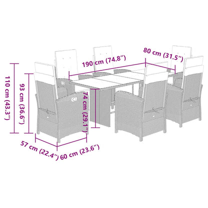 Set da Pranzo da Giardino 7pz con Cuscini in Polyrattan Marrone | homemem39