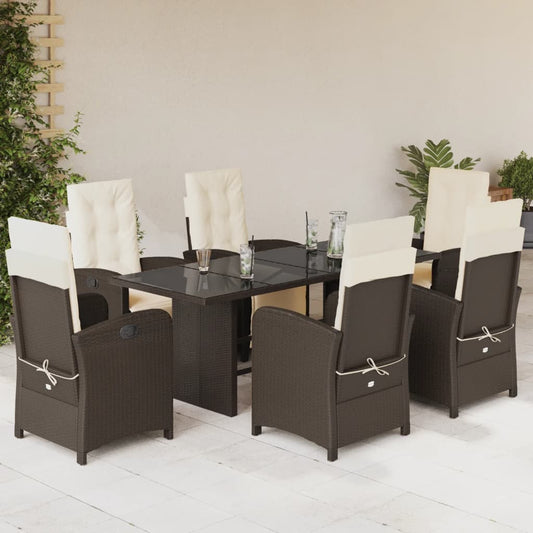 Set da Pranzo da Giardino 7pz con Cuscini in Polyrattan Marrone - homemem39