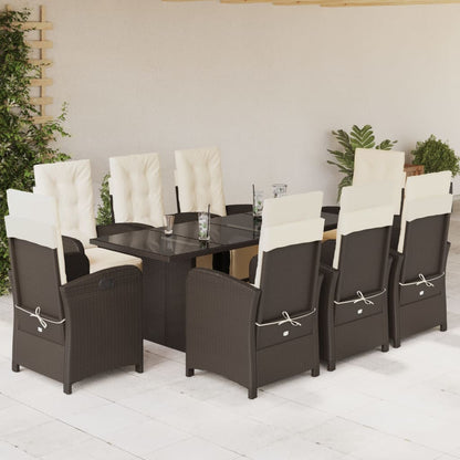 Set da Pranzo da Giardino 9pz con Cuscini Marrone in Polyrattan - homemem39