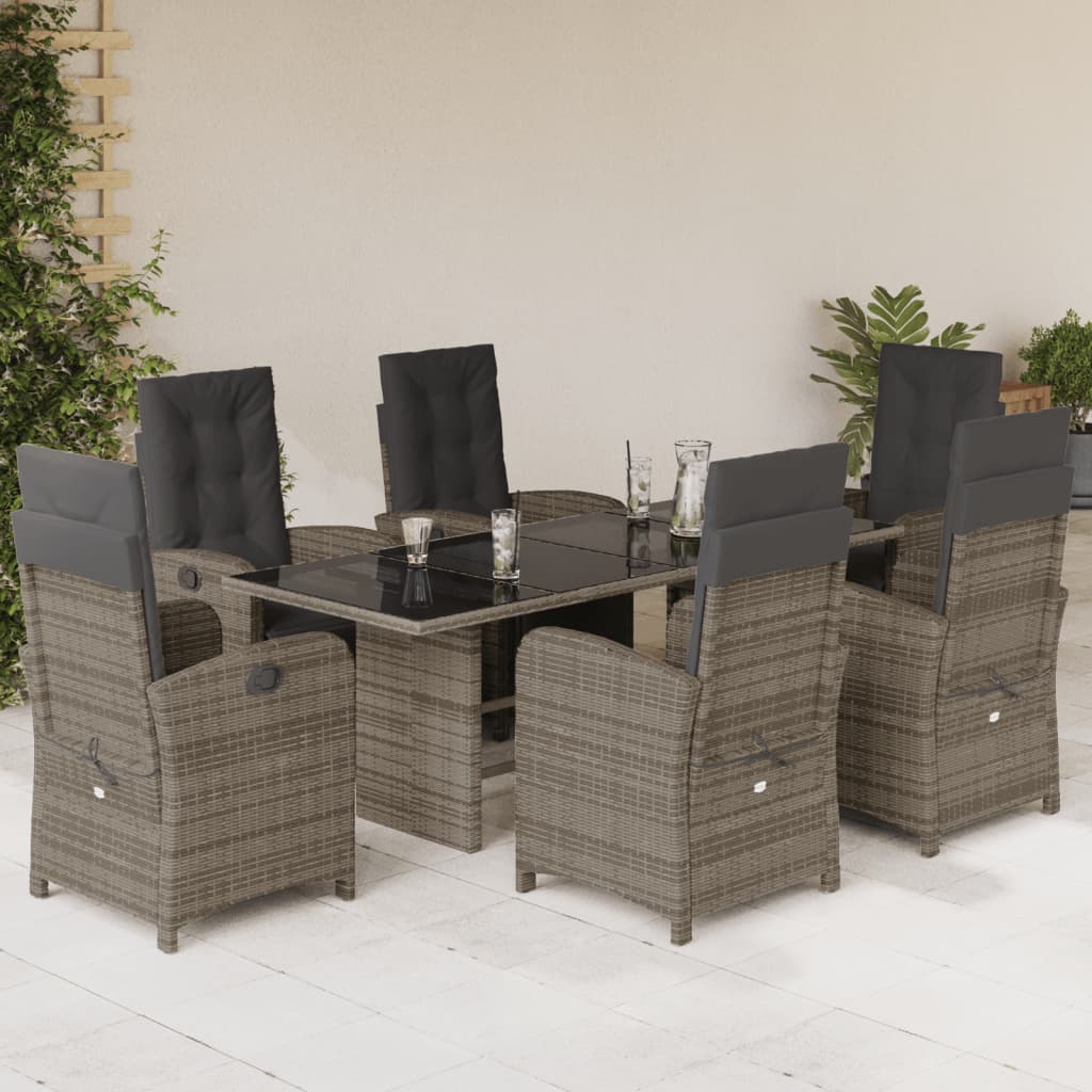 Set da Pranzo da Giardino 7 pz con Cuscini in Polyrattan Grigio - homemem39