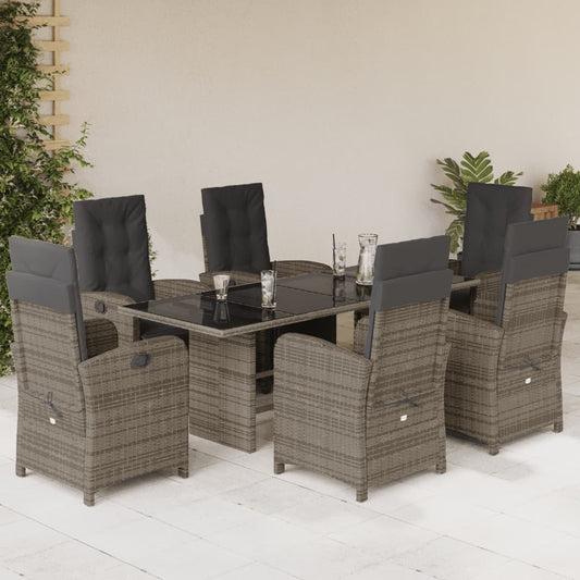 Set da Pranzo da Giardino 7 pz con Cuscini in Polyrattan Grigio - homemem39