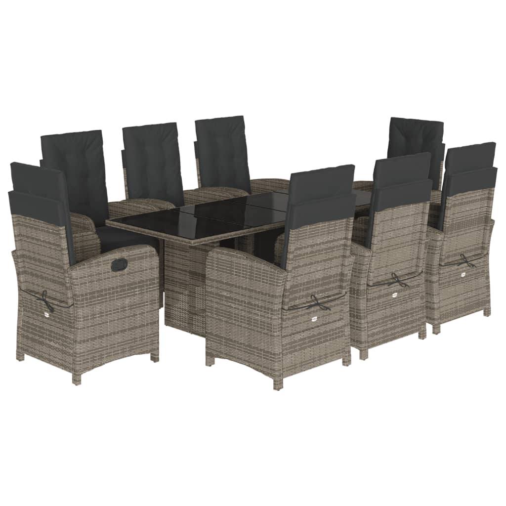 Set da Pranzo da Giardino 9 pz con Cuscini in Polyrattan Grigio - homemem39