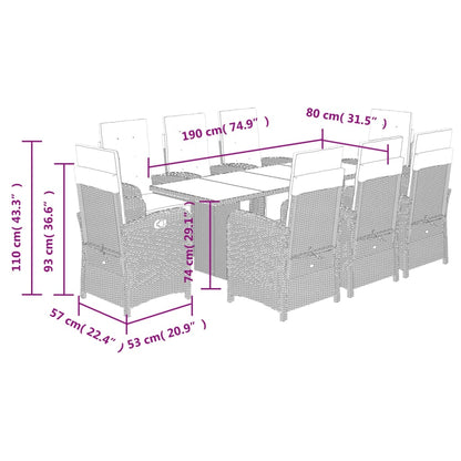 Set da Pranzo da Giardino 9 pz con Cuscini in Polyrattan Grigio | homemem39