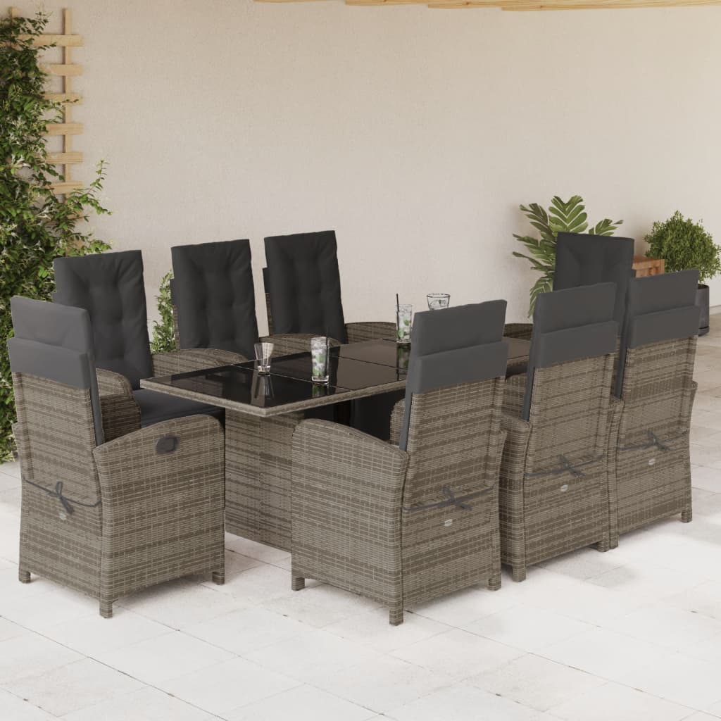 Set da Pranzo da Giardino 9 pz con Cuscini in Polyrattan Grigio | homemem39