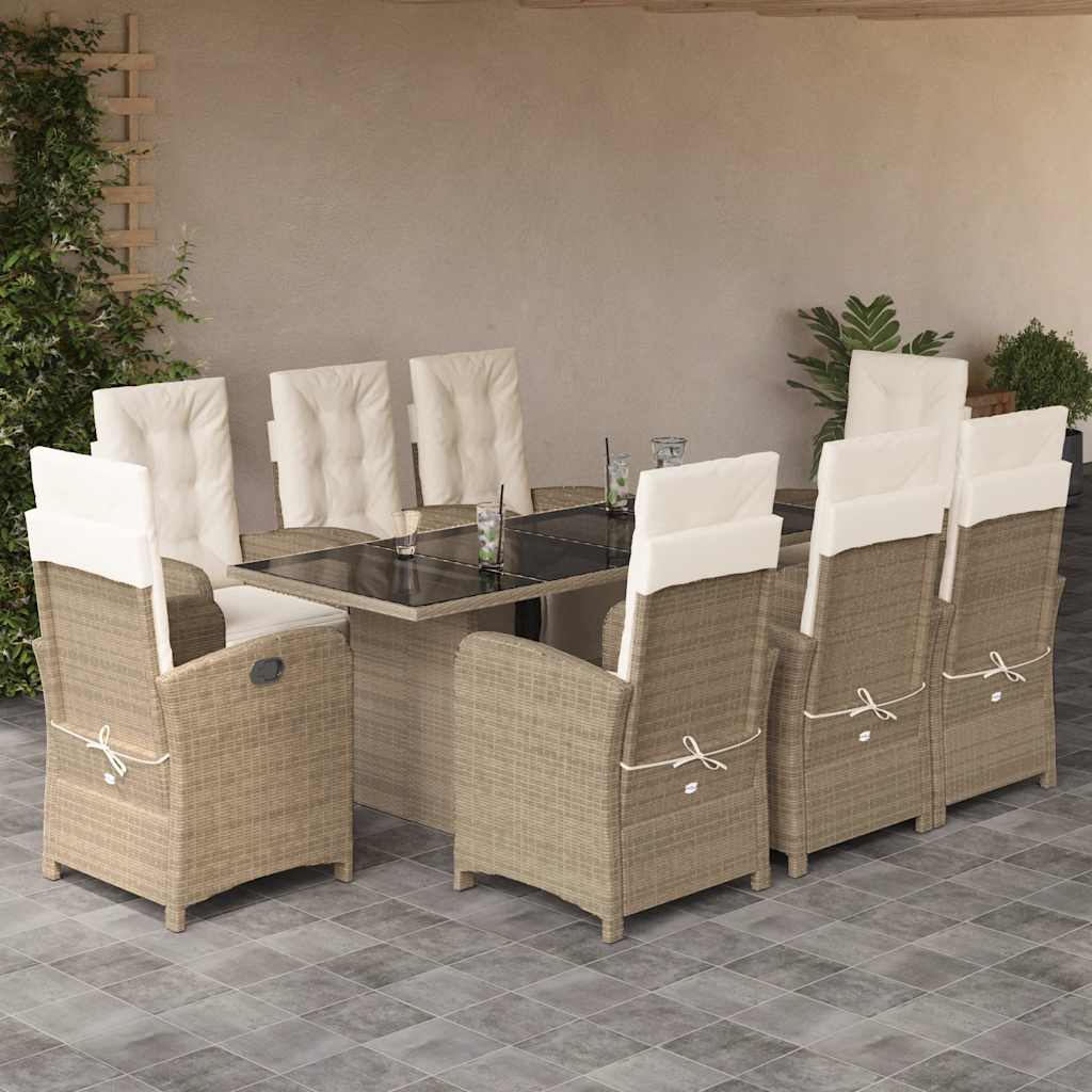 Set da Pranzo da Giardino 9 pz con Cuscini in Polyrattan