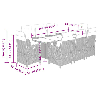 Set da Pranzo da Giardino 9 pz con Cuscini Beige in Polyrattan | homemem39